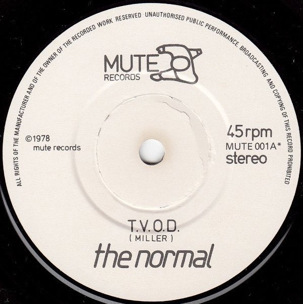 Image of Label Cover of 7" - VG+/VG - THE NORMAL, T.V.O.D. / Warm Leatherette (Mute; MUTE 001, UK 1978, Picture Sleeve, Mute And Lyntone Run Outs, No Scratched Out Matrix), Strong VG,  - 2426181E