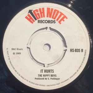 Image of Back Cover of 7" - /G+ - THE HIPPY BOYS, Reggae Pressure / It Hurts (High Note Records; HS-035, UK 1969, 4-Prong Centre), Marks on vinyl. Centre in tact.,  - 2056097S