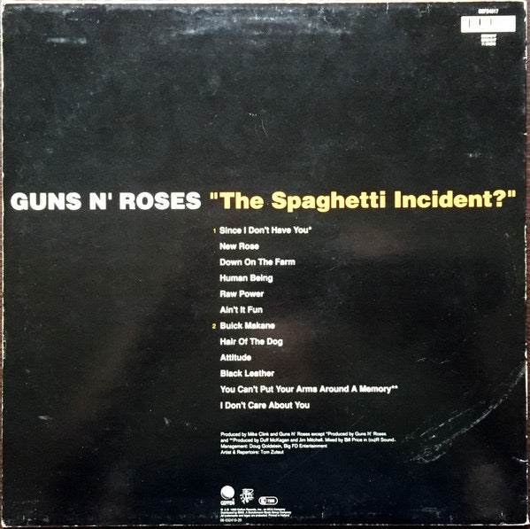 Image of Back Cover of 4814552C: LP - GUNS N'ROSES, The Spaghetti Incident? (Geffen; GEF24617, Europe 1993, Inner) Very clean vinyl, sleeve has minimal wear and is closer to VG+.  Inner included.  VG/VG+