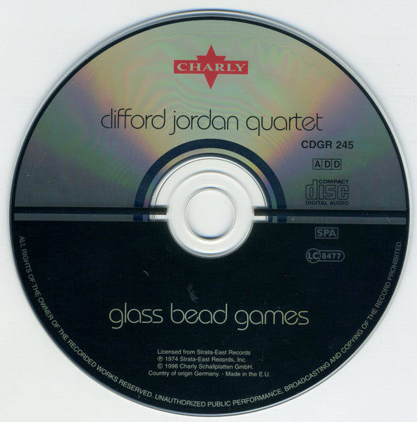 Image of Label Cover of CD - VG+/VG+ - CLIFFORD JORDAN QUARTET, Glass Bead Games (Charly Records; CDGR 245, Europe 1998, Jewel Case), ,  - 2336081E
