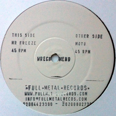 Image of Back Cover of 4812785C: 12" - WRECK-N-MEND, Full Metal Records Ft. Wreck-N-Mend (Full Metal Records; wreckv001, UK 2004) Decent condition  VG/VG