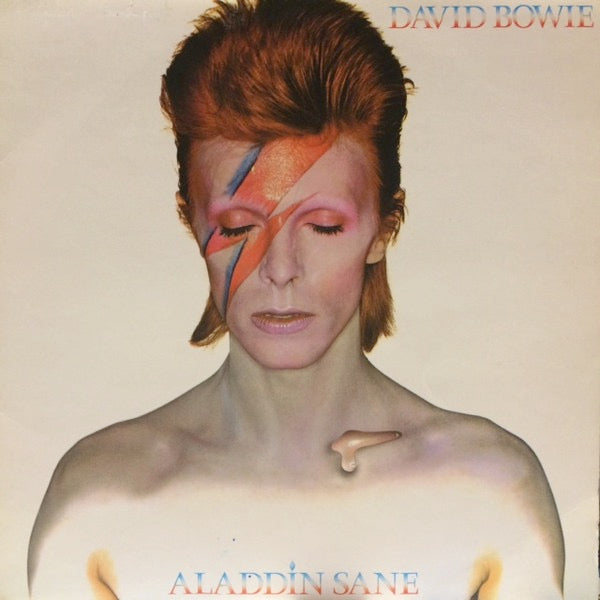 Image of Front Cover of LP - VG/VG - DAVID BOWIE, Aladdin Sane (RCA Victor NO "STEREO" ; RS 1001, UK 1970s Reissue, Single Sleeve, Insert, Published by Mainman/Chrysalis Side One), Light hairlines. Sleeve has ringwear and staining. ,  - 2426006E