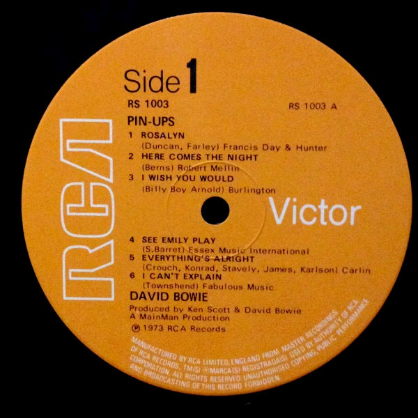 Image of Label Cover of LP - VG/G+ - DAVID BOWIE, Pinups (RCA Victor Orange No Stereo Text; RS 1003, UK 1973, Insert), Hairlines,  - 2316347C