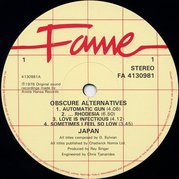 Image of Label Cover of LP - VG/VG+ - JAPAN, Obscure Alternatives (Fame; FA 4130981, UK 1984 Reissue), Light cover wear,  - 3346119S