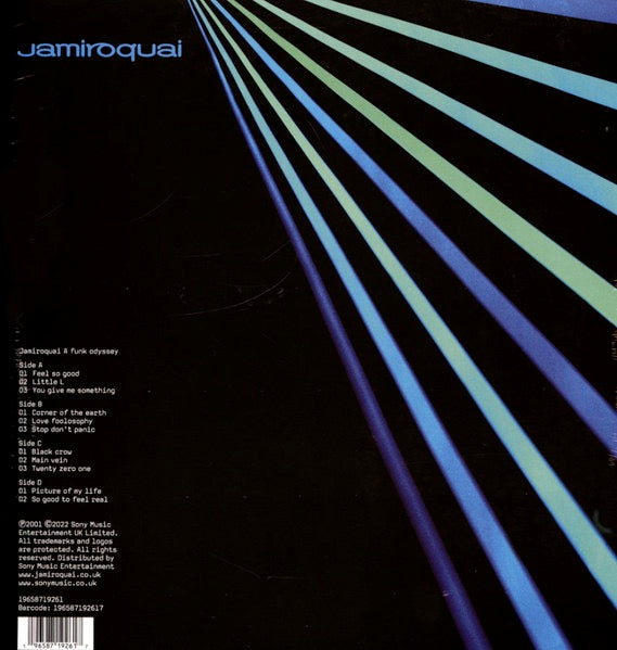 Image of Back Cover of 2xLP - VG+/VG+ - JAMIROQUAI, A Funk Odyssey (Sony Music; 19658719261, UK 2022 Reissue, Gatefold, 2 Inners), Still In Opened Shrinkwrap,  - 3246009S
