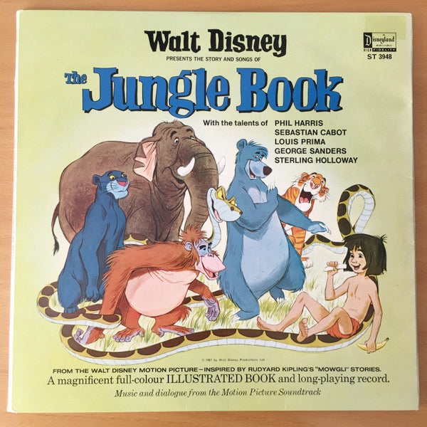 Image of Front Cover of LP - VG/G+ - PHIL HARRIS, SEBASTIAN CABOT, LOUIS PRIMA, GEORGE SANDERS, STERLING HOLLOWAY, Walt Disney Presents The Story And Songs Of The Jungle Book (Disneyland; ST 3948, UK 1967, Gatefold, Booklet), Booklet taped,  - 4426089E