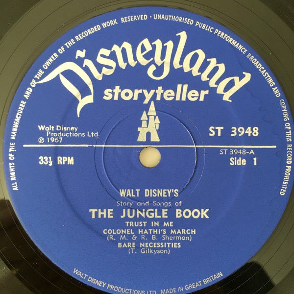 Image of Label Cover of LP - VG/G+ - PHIL HARRIS, SEBASTIAN CABOT, LOUIS PRIMA, GEORGE SANDERS, STERLING HOLLOWAY, Walt Disney Presents The Story And Songs Of The Jungle Book (Disneyland; ST 3948, UK 1967, Gatefold, Booklet), Booklet taped,  - 4426089E