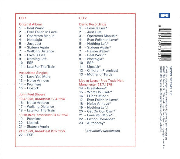 Image of Back Cover of 2xCD - VG+/VG+ - BUZZCOCKS, Love Bites (EMI; 50999 207342 2 0, Europe 2008 Reissue, Trifold Digipak, Booklet), ,  - 3816202C