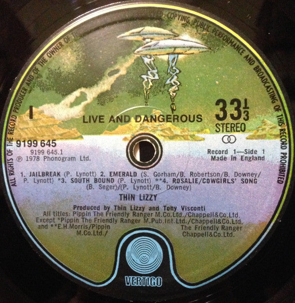 Image of Label Cover of 2xLP - VG/G - THIN LIZZY, Live And Dangerous (Vertigo; 6641 807, UK 1978, Gatefold, 2 Inners), ,  - 3016199C