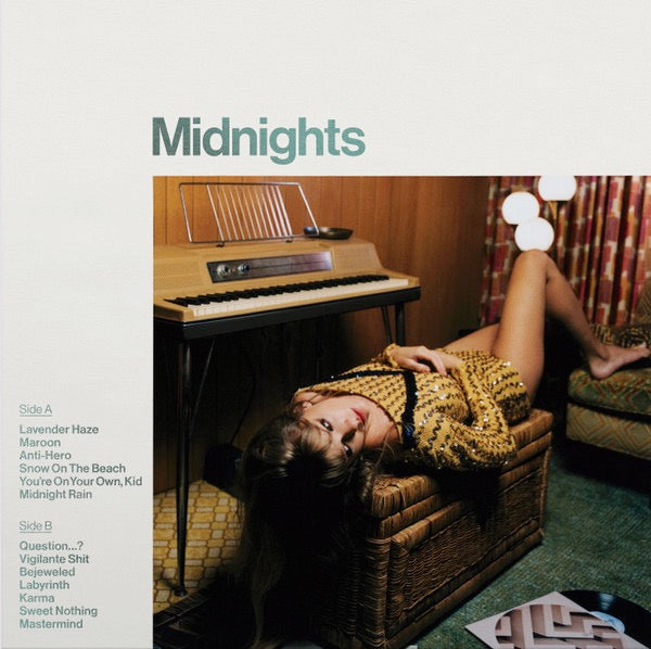 Image of Front Cover of 4154294S: LP - TAYLOR SWIFT, Midnights (Republic Records; 2445790050, USA & Europe 2022, Inner & Booklet, Jade Green Marbled Vinyl)   NEW/NEW