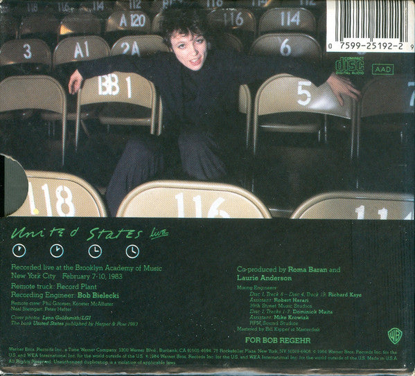 Image of Back Cover of 4xCD - VG/VG+ - LAURIE ANDERSON, United States Live (Warner Bros. Records ; 9 25192-2, US 1991, Box Set), ,  - 4136061E