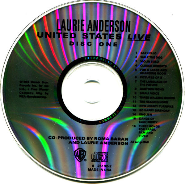 Image of Label Cover of 4xCD - VG/VG+ - LAURIE ANDERSON, United States Live (Warner Bros. Records ; 9 25192-2, US 1991, Box Set), ,  - 4136061E