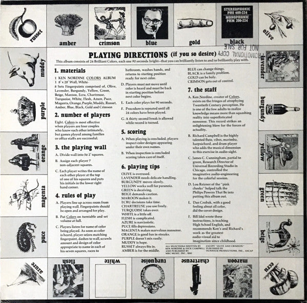 Image of Back Cover of LP - VG/VG+ - KEN NORDINE, Colors (Philips; PHM 200-224, US 1967, Mono), Split Seam, Split Company Inner,  - 2426227E