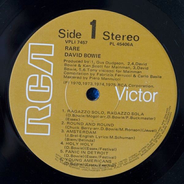 Image of Label Cover of 5222062E: LP - DAVID BOWIE, Rare (RCA Victor; VPL1 7457, Australia & New Zealand 1983, Insert) Writing On Label  VG/VG