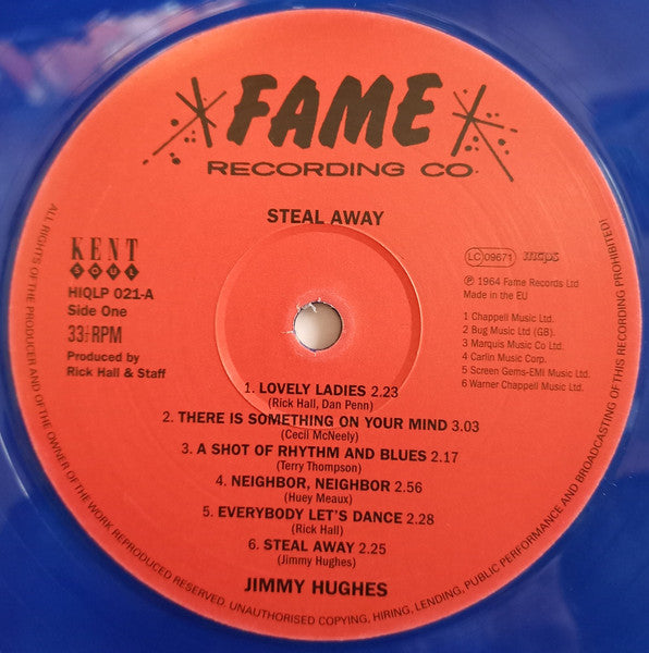 Image of Label of 0113134C: LP - JIMMY HUGHES, Steal Away (Kent Soul; HIQLP-021, UK 2022 Reissue, Inner, Blue Vinyl)   NEW/NEW