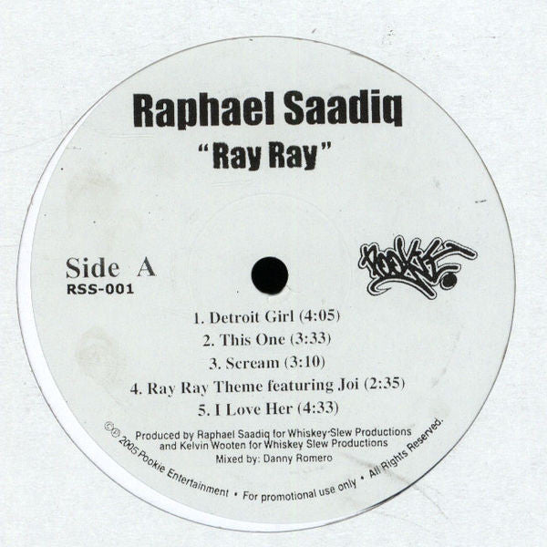 Image of Label Cover of LP - /G+ - RAPHAEL SAADIQ, Ray Ray (Pookie Entertainment; RSS001, US 2005, Promo, Plain Sleeve, This is a promo LP with the most DJ-friendly tracks off the album), Strong G+, light marks only., A1 - Detroit GirlA2 - This One	A3 - Scream	A4 - Ray Ray ThemeA5 - I Love Her	B1 - Grown Folks	B2 - Not A GameB3 - ChicB4 - Rifle Love - 2826046E
