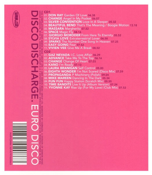 Image of Back Cover of 2xCD - VG+/EX - VARIOUS, Disco Discharge. Euro Disco (Harmless; HURTCD086, UK 2009, Outer Card Sleeve), ,  - 3256119S