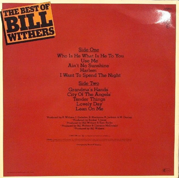Image of Back Cover of LP - VG/VG - BILL WITHERS, The Best Of Bill Withers (CBS; S CBS 84710, UK 1980, Picture Sleeve), Light Marks only.,  - 2726026E
