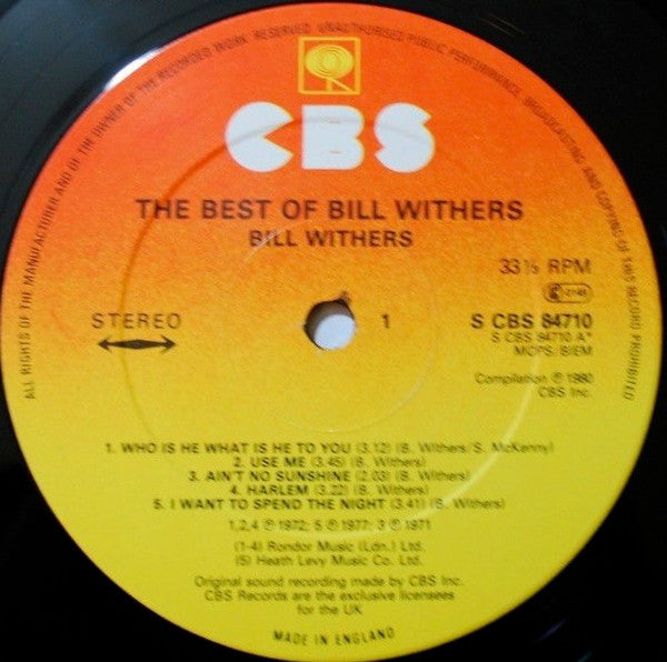 Image of Label Cover of LP - VG/VG - BILL WITHERS, The Best Of Bill Withers (CBS; S CBS 84710, UK 1980, Picture Sleeve), Light Marks only.,  - 2726026E