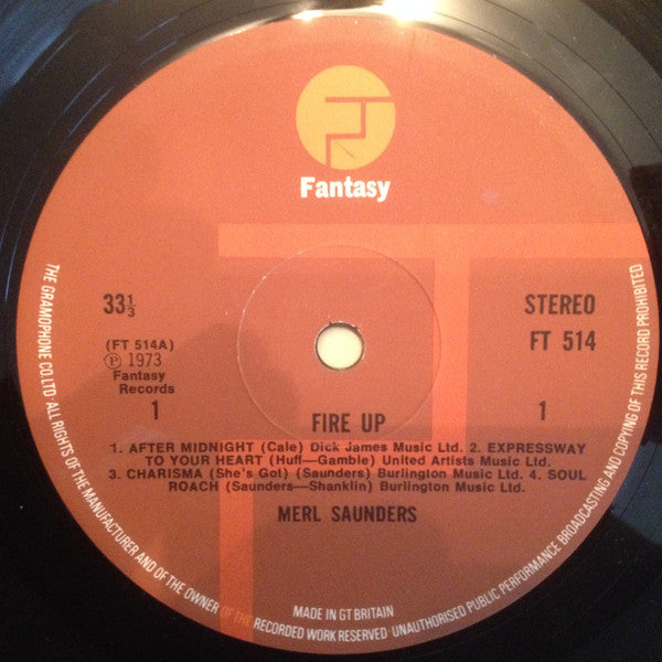 Image of Label Cover of LP - VG/VG - MERL SAUNDERS, Fire Up (Fantasy; FT 514, UK 1973), Hairlines, Edge and Ring Wear,  - 3046008S