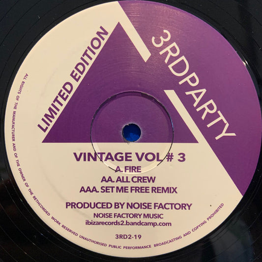 Image of Front Cover of 12" - /VG - NOISE FACTORY, Vintage Vol #3 (Ibiza Records; 3RD2-19, UK 2019 Reissue, Limited Edition, Reissue), Couple hairlines, Strong VG.,  - 1446077S
