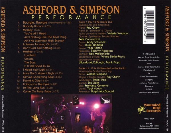 Image of Back Cover of CD - VG+/EX - ASHFORD AND SIMPSON, Performance (Wounded Bird Records; WOU 3524, US 2010 Reissue, Jewel Case), ,  - 1256176S
