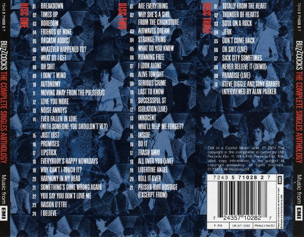 Image of Back Cover of 3xCD - VG+/VG+ - BUZZCOCKS, The Complete Singles Anthology (EMI ; 7243 5 71028 2 7, UK 2004, Fatbox Jewel Case, Booklet, MEDIAMOTION Runouts), ,  - 3616395C