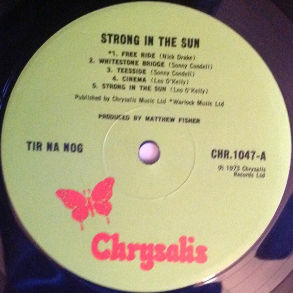Image of Label Cover of LP - VG/G+ - TIR NA NOG, Strong In the Sun (Chrysalis Green; CHR1047, UK 1973), Side A Strong VG, Side B Has some light hairlines and surface scuffs, Glossy disc, Ring wear and edge wear,  - 2316336C