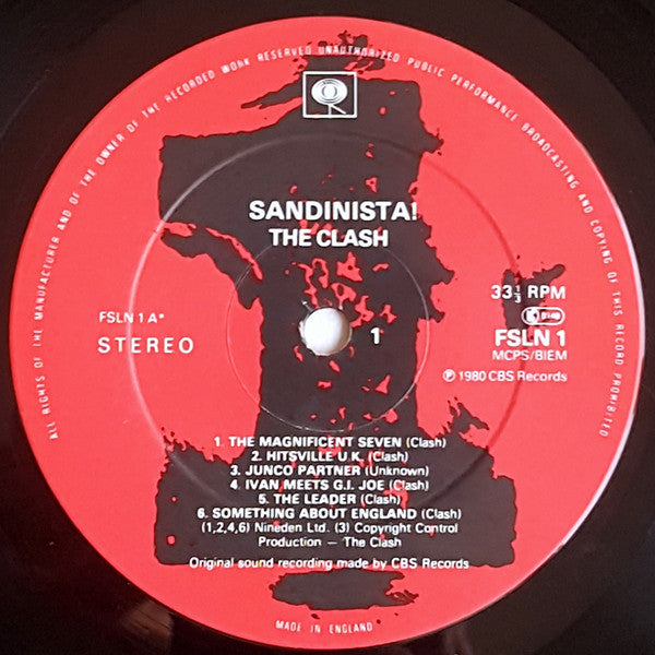 Image of Label Cover of 3024285E: 3xLP - THE CLASH, Sandinista! (CBS; FSLN 1, UK 1980, Newspaper Insert, 'Unknown Credits / Copyright Control' Version, Hype sticker, Stereo, NO "Printed in England by Robor Limited" on back cover) Edge and Ring Wear  G+/VG+