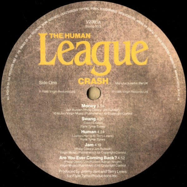 Image of Label Cover of LP - VG/VG - THE HUMAN LEAGUE, Crash (Virgin; V2391, UK 1986, Gatefold), Wispy hairlines,  - 2016098C
