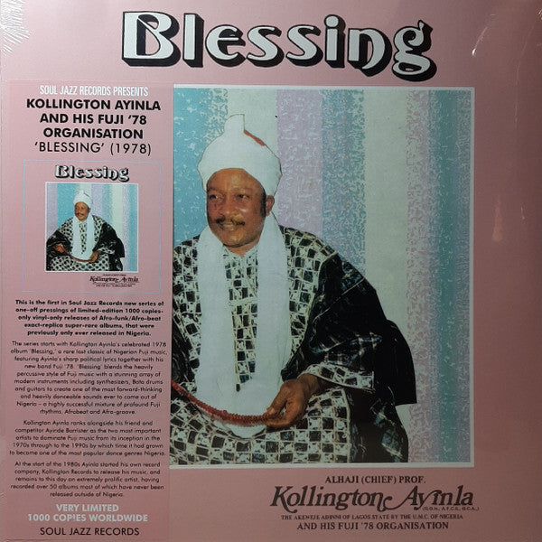 Image of Front Cover of 4614333C: LP - ALHAJI (CHIEF) PROF. KOLLINGTON AYINLA AND HIS FUJI '78 ORGANISATION, Blessing (Soul Jazz Records; SJRLP447, Europe 2020 Reissue, Picture Sleeve, Company Inner, Limited Edition) Opened Instore  VG+/EX