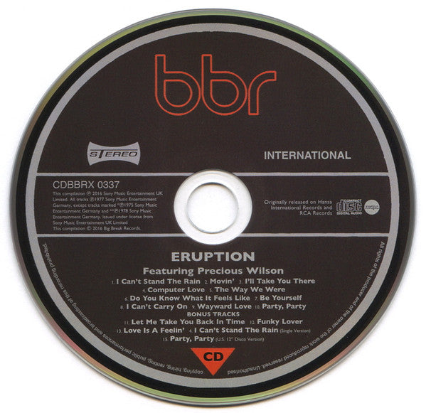 Image of Label Cover of CD - VG+/VG+ - ERUPTION FEATURING PRECIOUS WILSON, Eruption (Big Break Records; CDBBRX 0337, UK 2016 Reissue, Super Jewel case), ,  - 3516385C