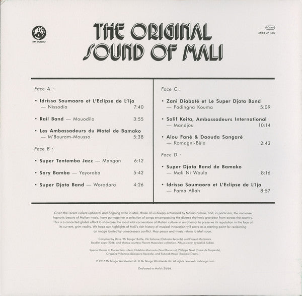 Image of Back Cover of 2xLP - NEW/NEW - VARIOUS, The Original Sound Of Mali (Mr Bongo; MRBLP135, UK 2017, Gatefold), ,  - 3356021S