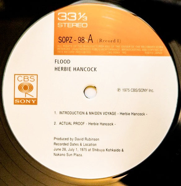 Image of Label Cover of LP - VG+/VG+ - HERBIE HANCOCK, Flood (Speakers Corner Records; SOPZ 98-99, Europe 2015 Reissue, Gatefold, Booklet), Still In Stickered Shrinkwrap,  - 1516653C