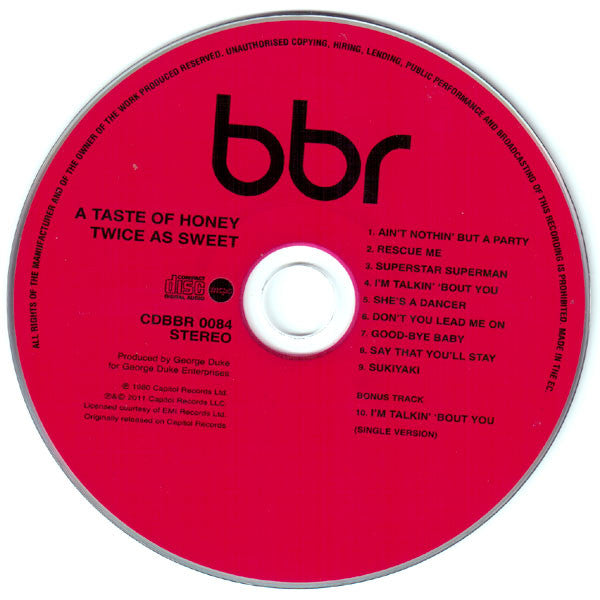 Image of Label Cover of CD - VG+/VG+ - A TASTE OF HONEY, Twice As Sweet (Big Break Records; CDBBR 0084, UK 2011, Jewel Case), ,  - 3556101S