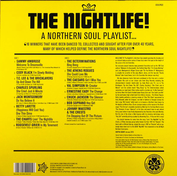 Image of Back Cover of 3433051E: LP - VARIOUS, The Nightlife! (A Northern Soul Playlist...) (Outta Sight; OSVLP022, UK 2019)   NEW/NEW