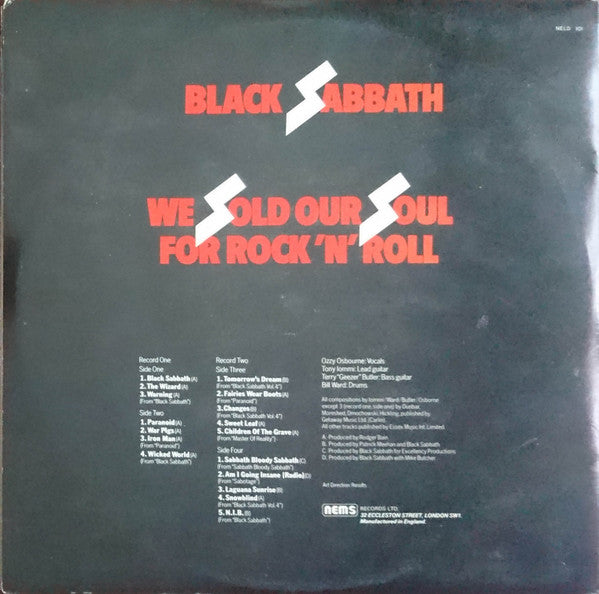 Image of Back Cover of 4924090E: 2xLP - BLACK SABBATH, We Sold Our Soul For Rock'N'Roll (NEMS; NELD101, UK 1980s, Gatefold)   VG/VG