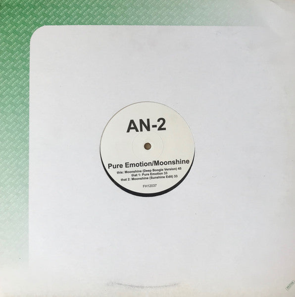 Image of Front Cover of 12" - VG/VG - AN-2, Pure Emotion / Moonshine (Faith & Hope Records Limited; FH12037, UK 2003, Company Sleeve, Press Release), light marks only. one faint scuff - still VG. original company sleeve w/ stickers top right, A1 Moonshine (Deep Boogie Version)B1 Pure EmotionB2 Moonshine (Sunshine Edit) - 3446138S