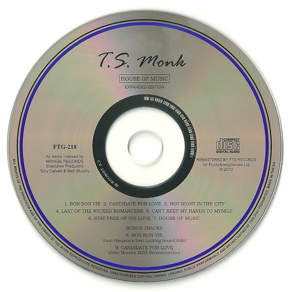 Image of Label Cover of CD - VG+/VG+ - T.S. MONK, House Of Music (Funkytowngrooves; FTG-218, UK 2010 Reissue, Jewel Case), ,  - 3716053C