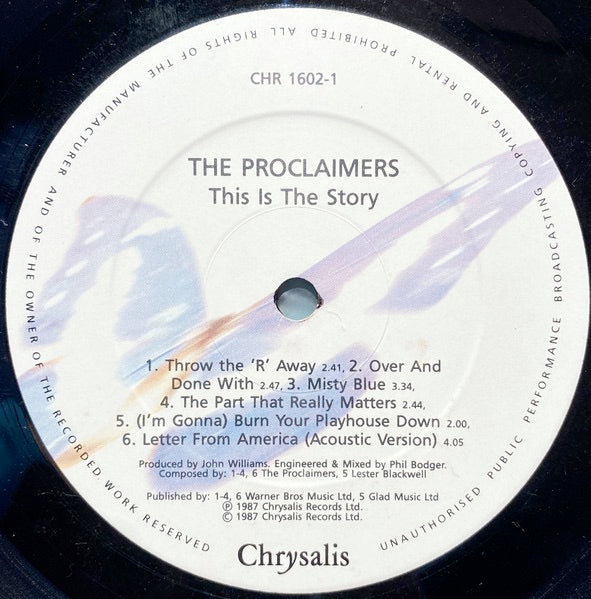 Image of Label Cover of 2814111C: LP - THE PROCLAIMERS, This Is The Story (Chrysalis White Butterfly Label; CHR 1602, UK 1987, No Hype Sticker, Inner, With Extra Track.) Lightest of marks, Sleeve a tad grubby, No inner.   VG/VG+