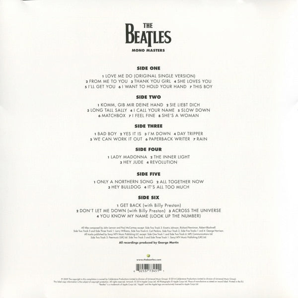 Image of Back Cover of 3xLP - VG+/EX - THE BEATLES, Mono Masters (UMC; 3773451, UK 2014 Reissue, Tripe Gatefold, 180 Gram Vinyl Mono), Some Very Light Marks On Sleeve,  - 3646354S