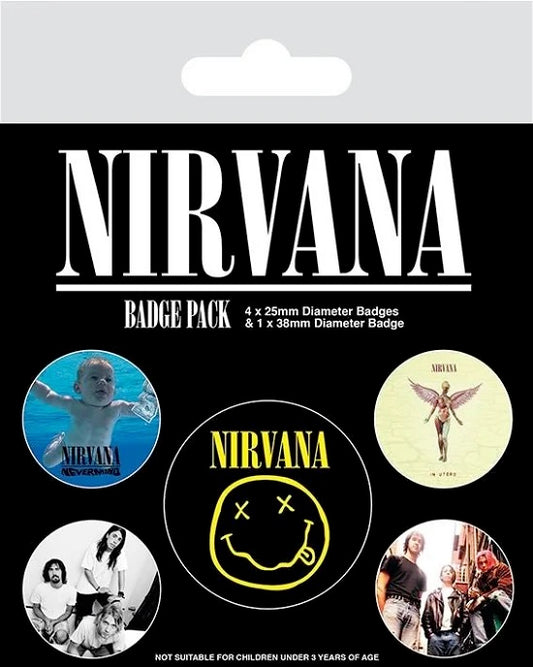 Image of Front Cover of 2455028S: Accessories - NIRVANA, Assorted Badge Pack (5x badges; , UK 2022)   NEW/NEW