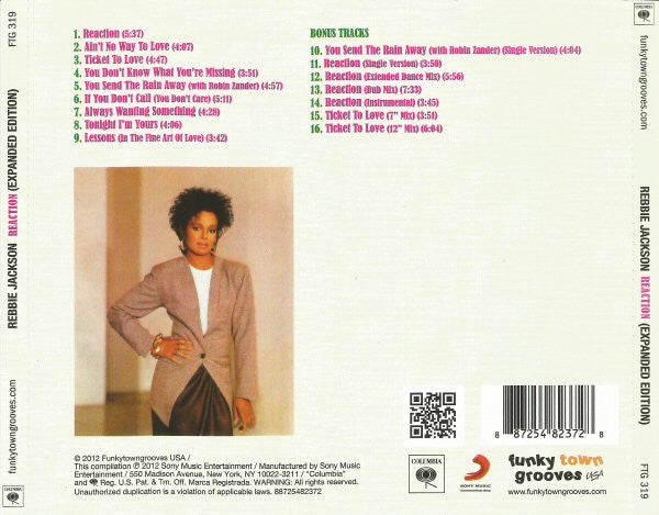 Image of Back Cover of CD - VG+/EX - REBBIE  JACKSON, Reaction (Funkytowngrooves; FTG 319, US 2012 Reissue, Remastered, Expanded Edition), Opened Instore, Unplayed,  - 2236041E