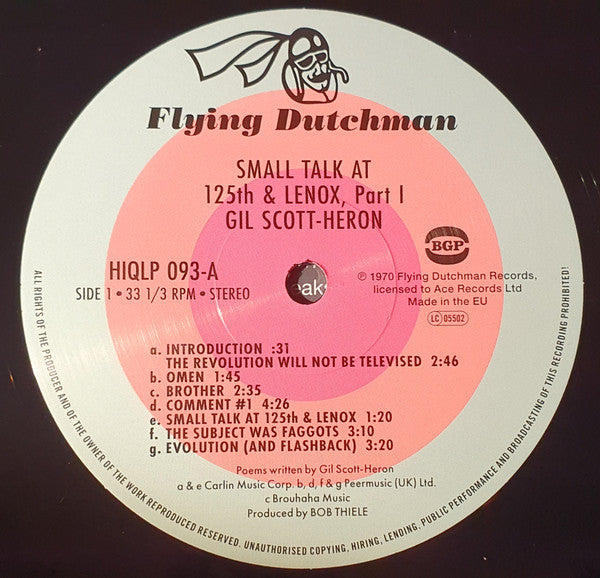 Image of Label Cover of 2714365C: LP - GIL SCOTT-HERON, Small Talk At 125th And Lenox (Flying Dutchman; HIQLP 093, Europe 2023 Reissue, Gatefold) Shrink-wrap  VG+/VG+