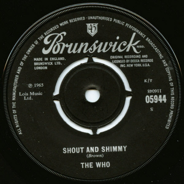 Image of Back Cover of 7" - VG/G - THE WHO, My Generation (Brunswick; 05944, UK 1965, Company Sleeve, Mono), Light marks and hairlines, Plays throughout, Little surface noise, Sleeve has some fraying at die cut and generally aged, No splits,  - 2716102C