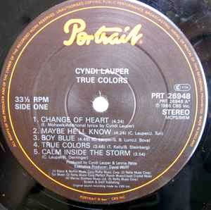 Image of Label Cover of LP - VG+/VG - CYNDI LAUPER, True Colors (Portrait; PRT 26948, UK 1986, Inner), ,  - 3446338S