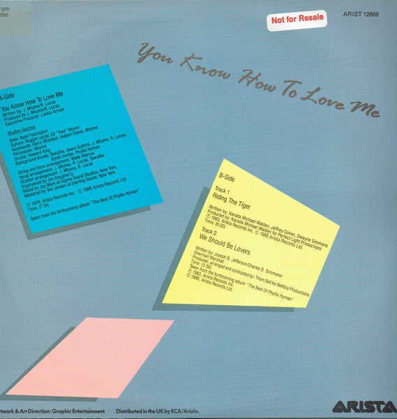 Image of Back Cover of 12" - VG/G+ - PHYLLIS HYMAN, You Know How To Love Me (Arista; ARIST 12669, UK 1986 Reissue, Picture Sleeve, Originally Released 1979), Light marks and slight warp to disc.,  - 2716273C