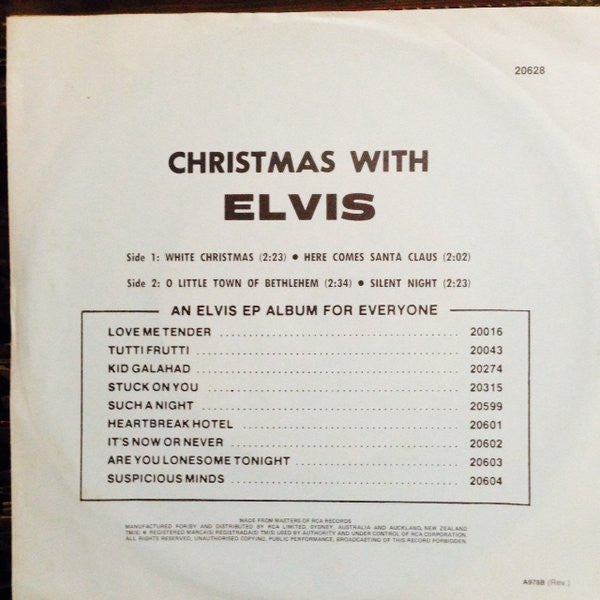 Image of Back Cover of 7" EP - VG+/EX - ELVIS PRESLEY, Christmas With (RCA ; 20628, Australia 1970s, Fold Over Sleeve), ,  - 4126092E