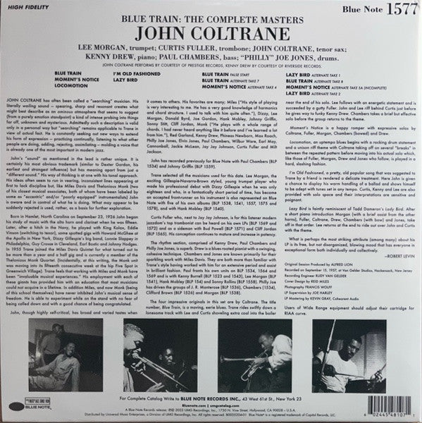 Image of Back Cover of 4844312S: 2xLP - JOHN COLTRANE, Blue Train: The Complete Masters (Blue Note; B0035204-01, Worldwide 2022 Reissue, Gatefold, Booklet, Special Edition, Reissue, Stereo, 180 g)   VG+/VG+