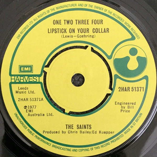 Image of Label Cover of 2014035C: 2x7" - THE SAINTS, One Two Three Four (Harvest; 2HAR 5137, UK 1977, Gatefold) Edge and ring wear, corner crease. Light marks only to vinyl.  VG/VG